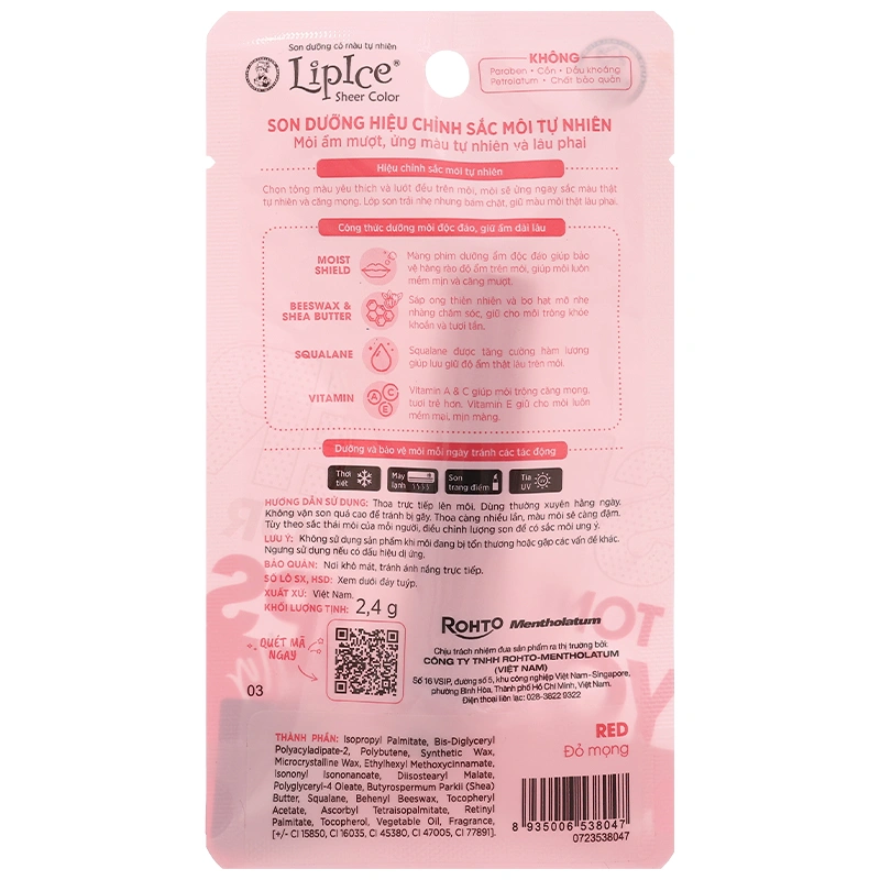 Son dưỡng môi Lipice Sheer Color Red dưỡng môi và hiệu chỉnh sắc môi thỏi 2,4g - 1